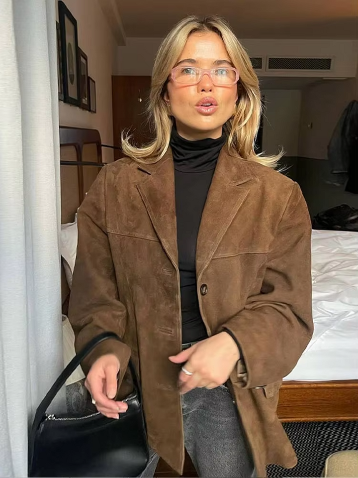 Chic brown women's everyday outerwear jacket, perfect for autumn & spring layering. Stylish & versatile fashion.