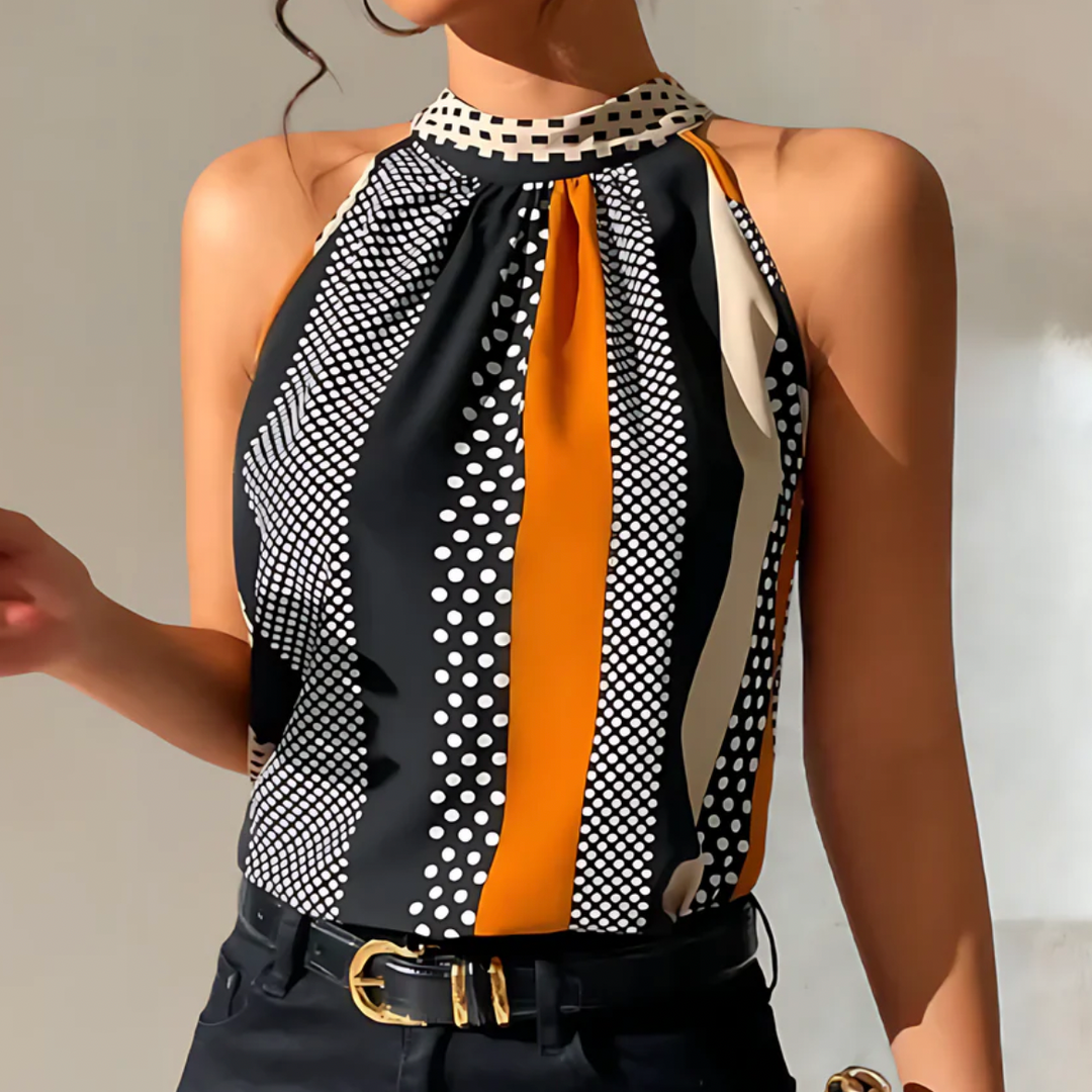 Chic & comfortable women's trendy top, perfect for spring casual or smart casual wear. Versatile sleeveless design.