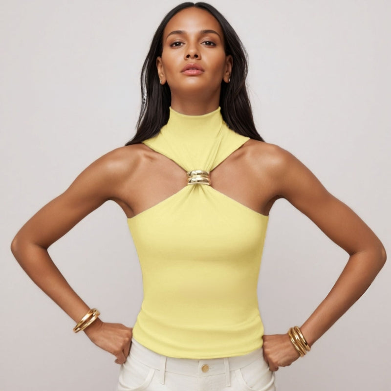 Stylish women's Doria tank. Sleeveless design with a striking ring accent, perfect for versatile summer fashion.