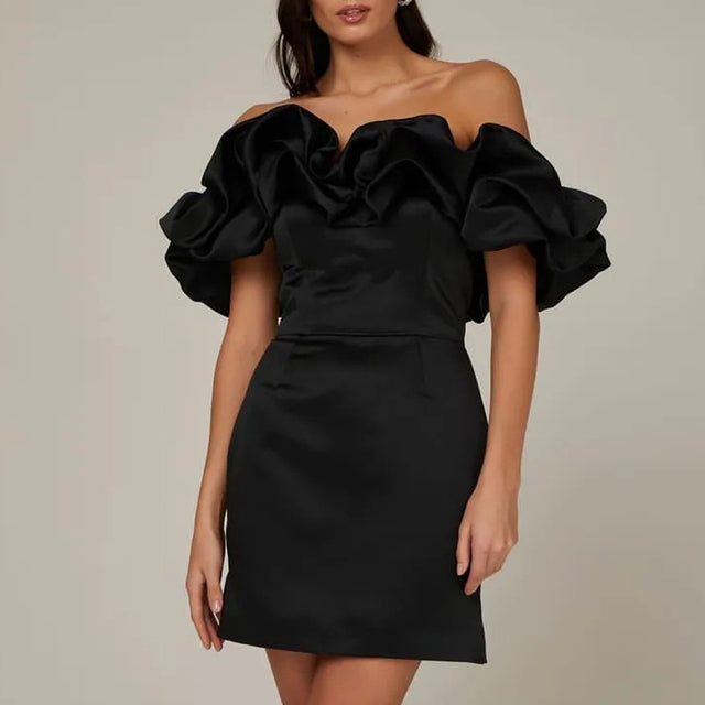 Sleek fitted Elin dress; a women's asymmetrical one-shoulder design for chic special occasion wear.
