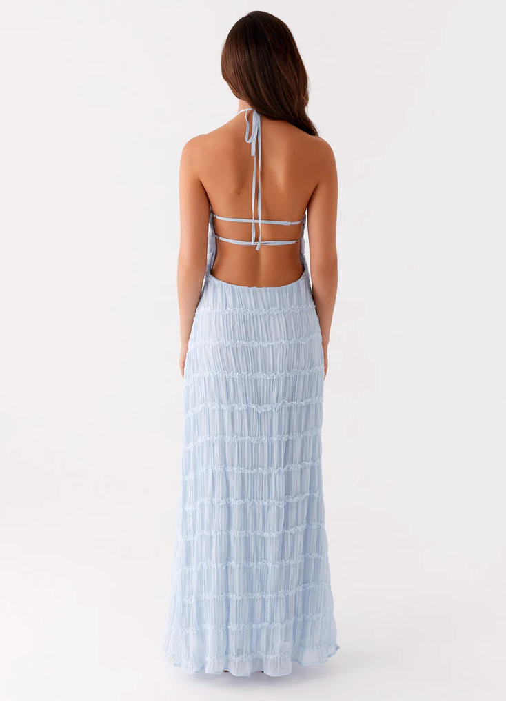 Women's fashion: chic textured halter maxi dress. A stunning formal evening gown for any special occasion.