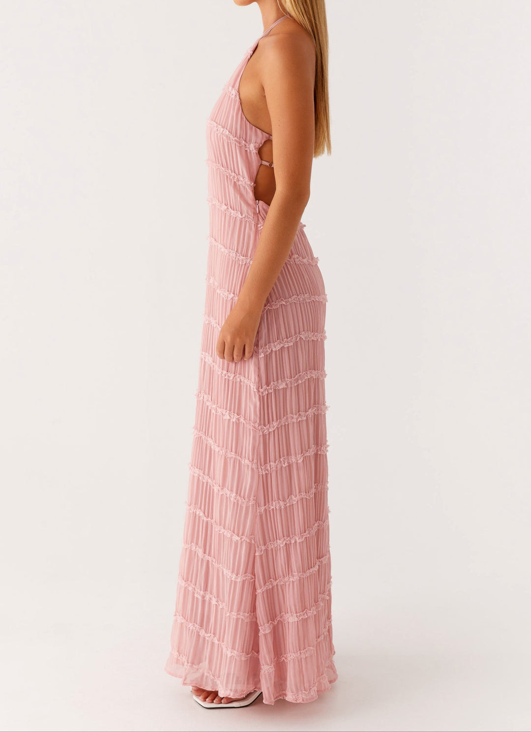 Beautiful textured halter maxi dress. Perfect formal evening gown for weddings & special events.
