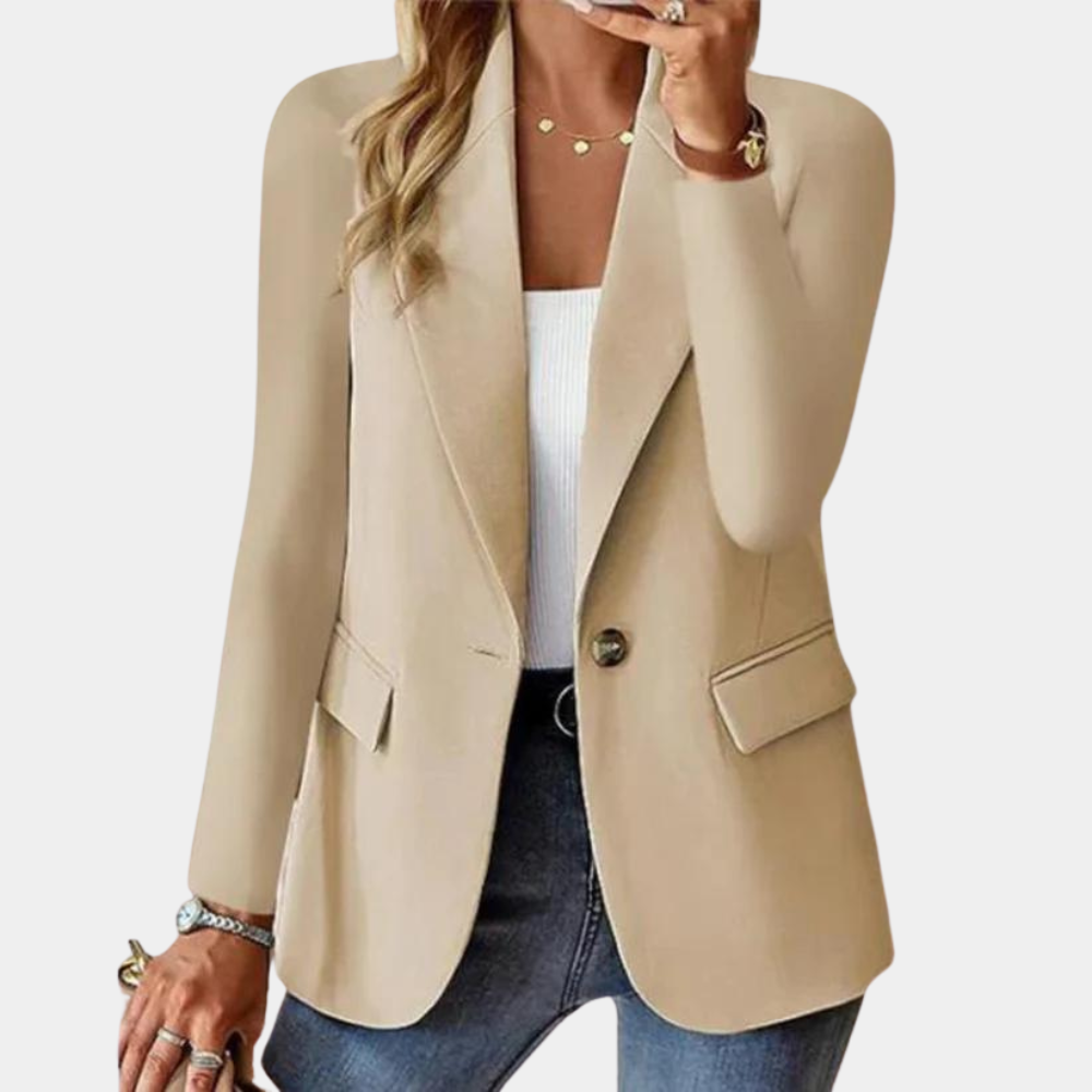 Chic versatile women's tailored blazer, perfect for professional office wear or elegant casual styling.
