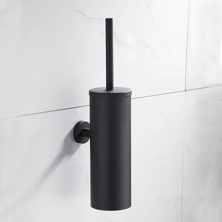 Polished chrome wall-mounted toilet brush, modern design for a clean and organized bathroom.