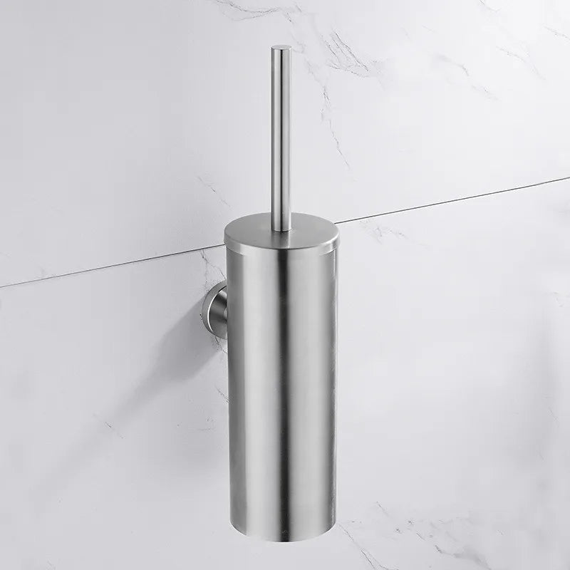 Space-saving wall-mounted toilet brush, stylish bathroom accessory in stainless steel.