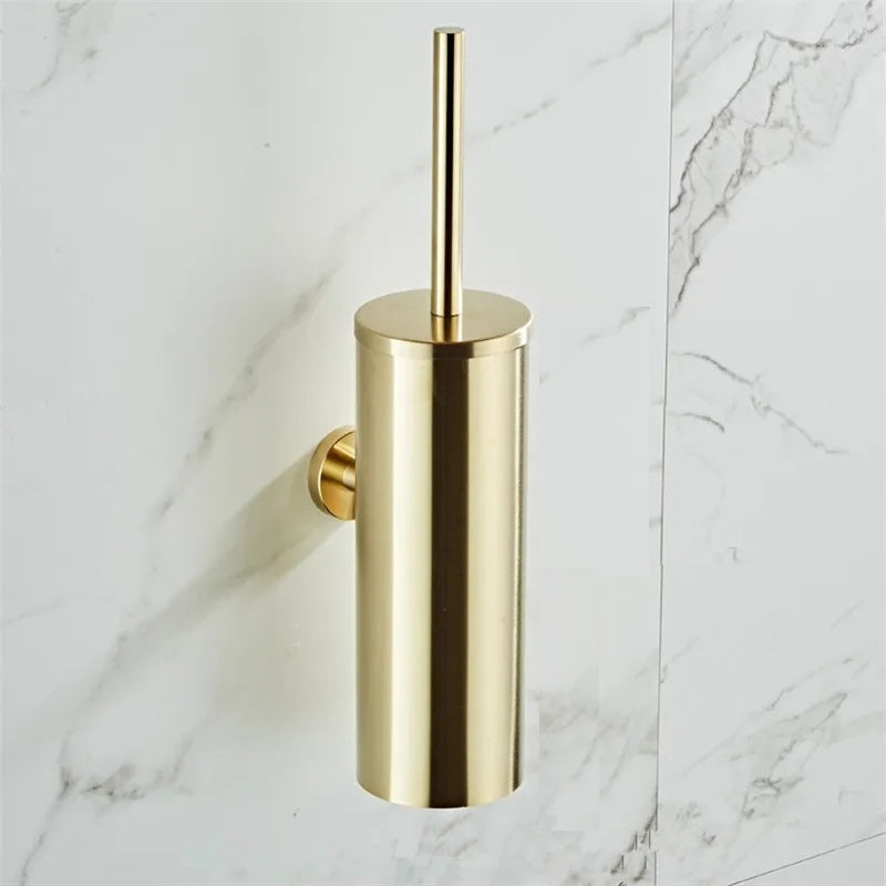 Modern stainless steel wall-mounted toilet brush, chic bathroom organization for a tidy space.