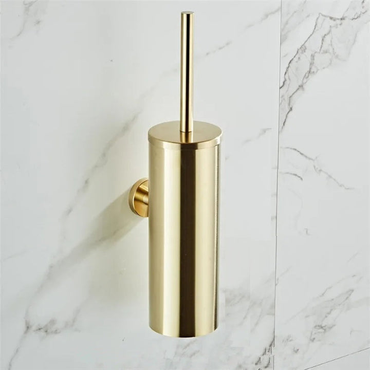 Modern stainless steel wall-mounted toilet brush, chic bathroom organization for a tidy space.