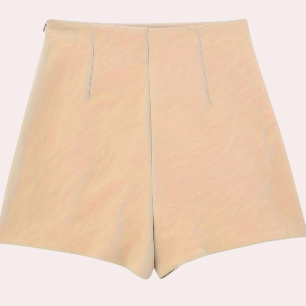 Nerina women's shorts: stylish asymmetric design, featuring elegant decorative buttons.