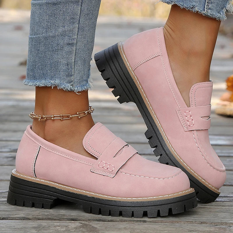Modern women's platform loafers, offering versatile style and superior comfort.