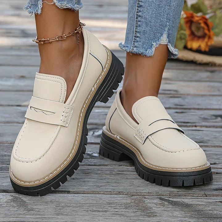 Women's dressy platform loafers, elegant and comfortable for any occasion.