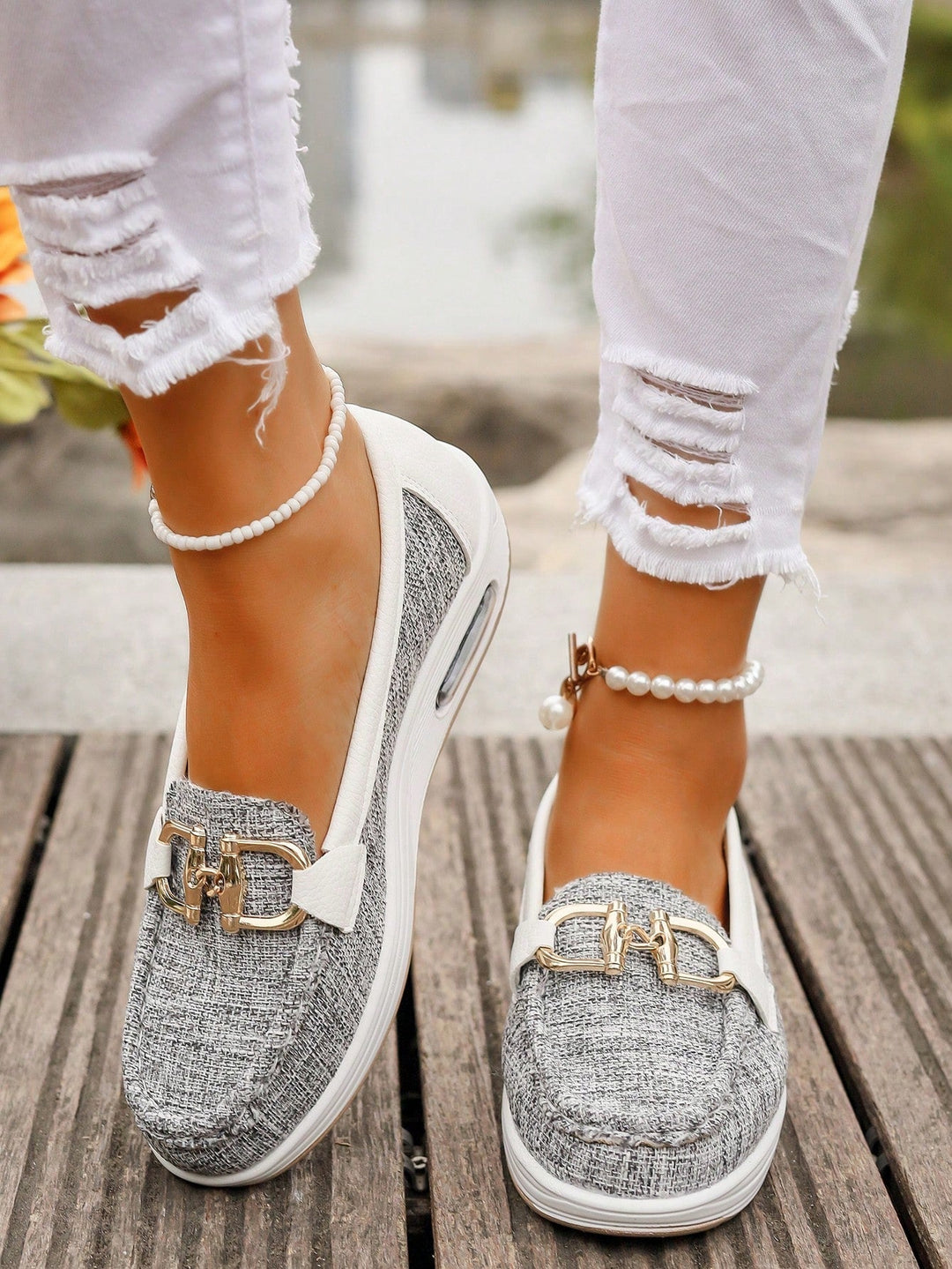 Women's flat buckle loafers, super comfortable slip-on shoes for casual wear & everyday elegance.