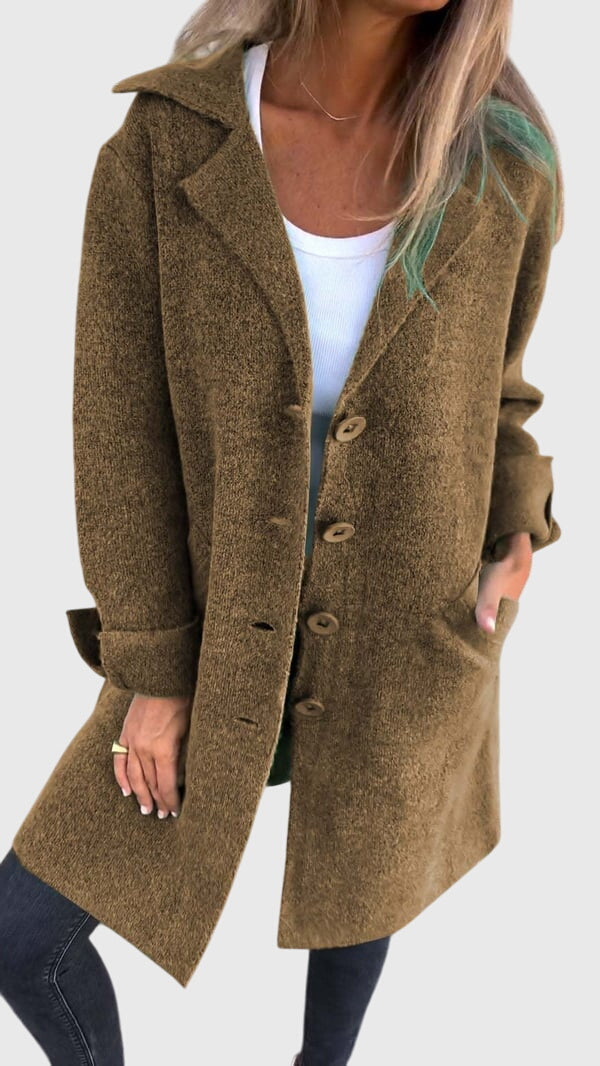Stylish women's button-detail blazer on a hanger, ready for office, smart casual, or professional attire.