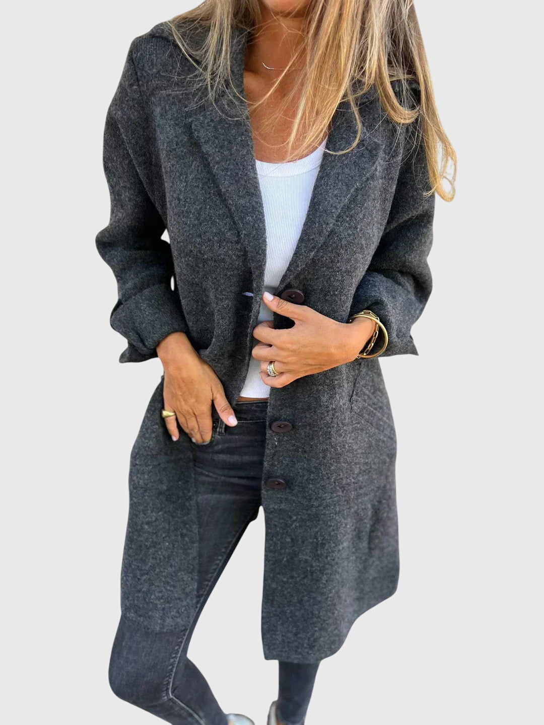 Sophisticated women's blazer, back view, highlighting its tailored fit for professional & chic versatile style.