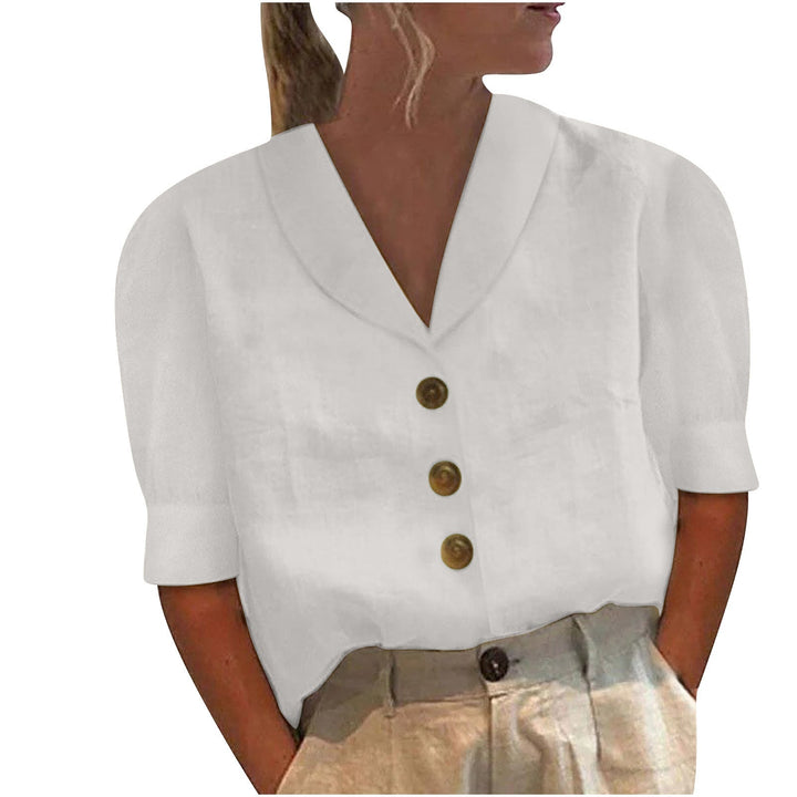 Versatile women's solid color button-down blouse. Ideal for chic spring/summer outfits, office wear & everyday style.