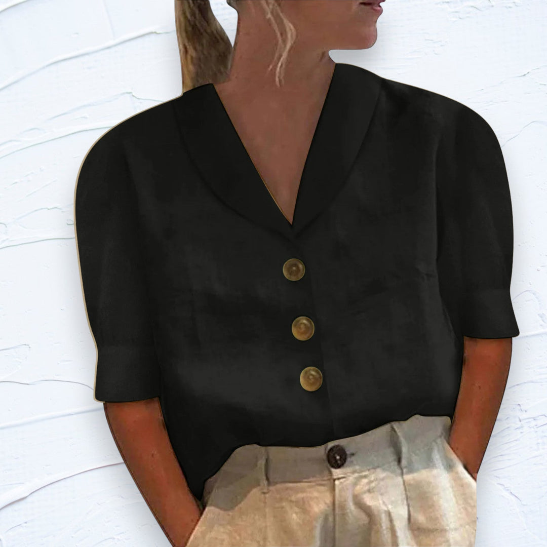 Elegant collared women's button-down blouse, perfect for office wear, casual spring fashion, or everyday chic looks.