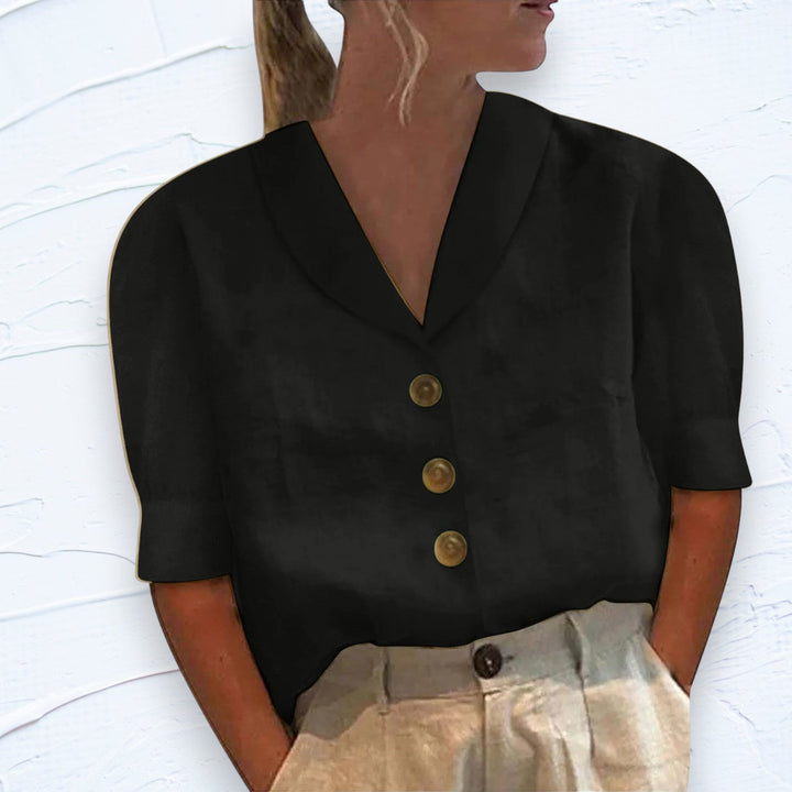 Elegant collared women's button-down blouse, perfect for office wear, casual spring fashion, or everyday chic looks.