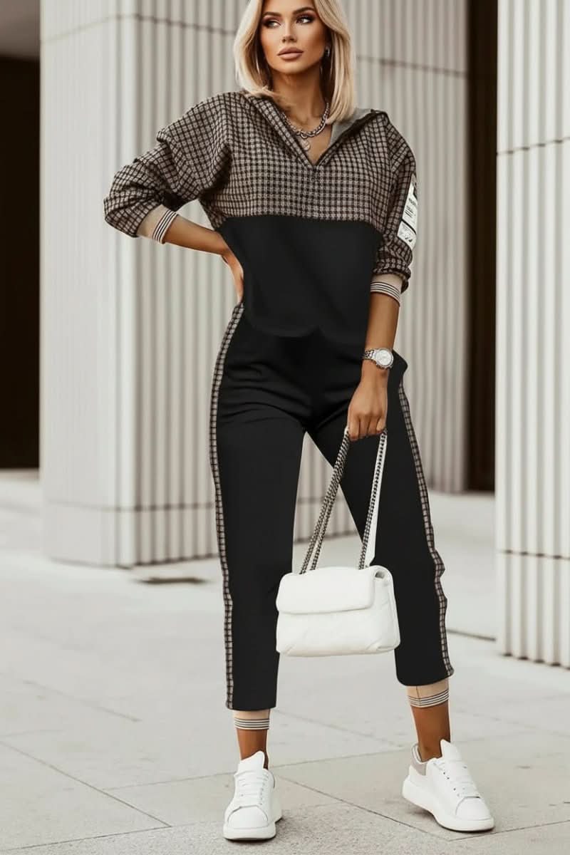 Effortless women's casual tracksuit, a chic two-piece matching set for comfort & everyday style.