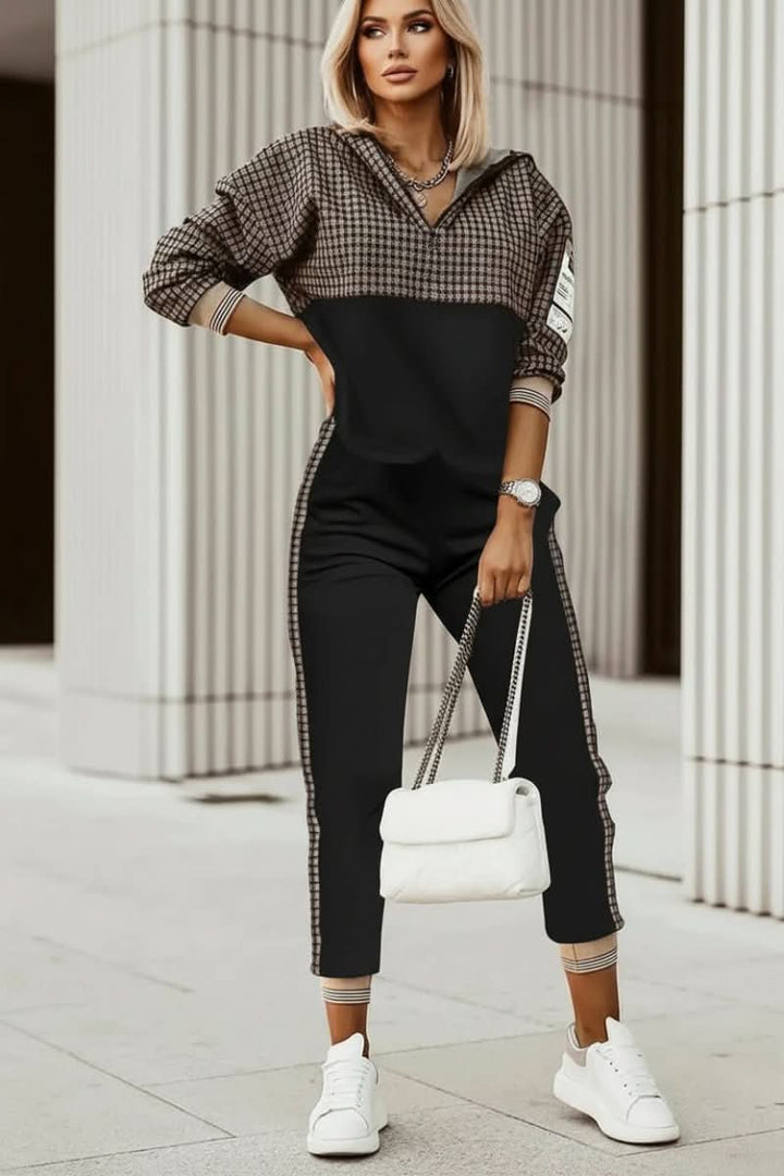 Effortless women's casual tracksuit, a chic two-piece matching set for comfort & everyday style.