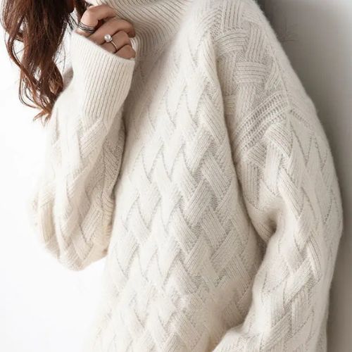 Comfortable & stylish women's relaxed fit chevron turtleneck pullover, ideal for casual fall & winter outfits.