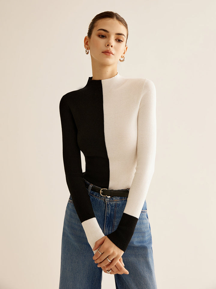 Chic women's color block pullover sweater, perfect for versatile fall and winter fashion.
