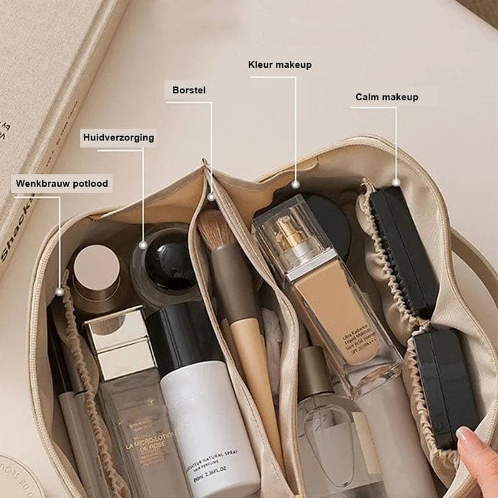 Women's chic zippered cosmetic pouch, ideal for organizing makeup, toiletries, and daily essentials.