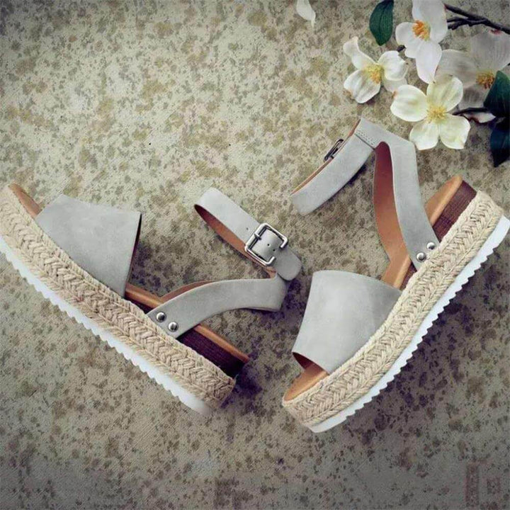 Stylish women's summer espadrille sandals, platform wedge and ankle support.