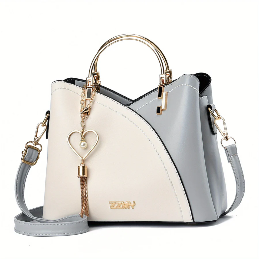 Trendy beige faux leather women's purse. Chic versatile everyday shoulder bag.