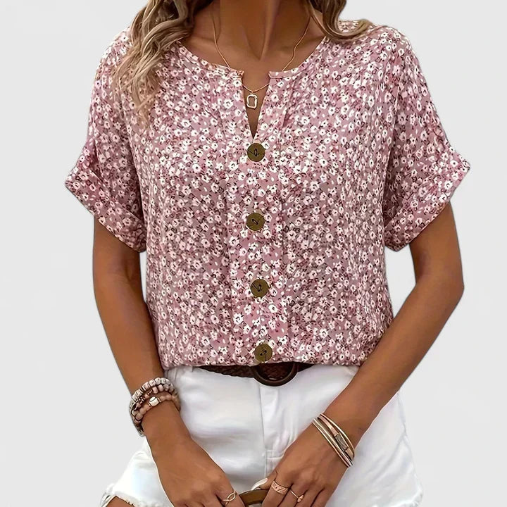 Elegant women's floral blouse, a flowy long-sleeve top for effortless style and comfortable casual wear.