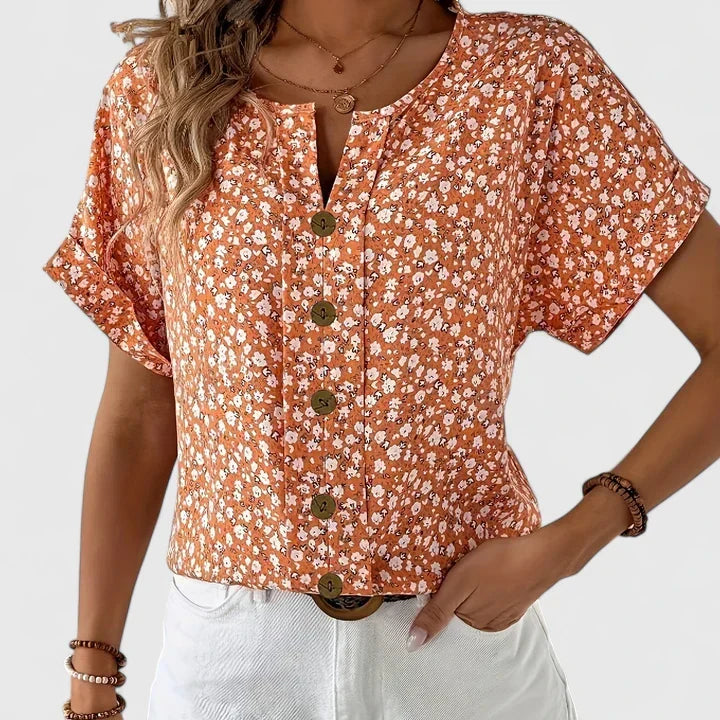 Women's comfortable floral print blouse, a flowy long-sleeve top for elegant casual and versatile wear.