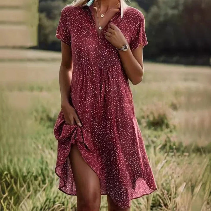 Elegant floral short summer midi dress for women, chic style suitable for parties, casual outings & warm weather.