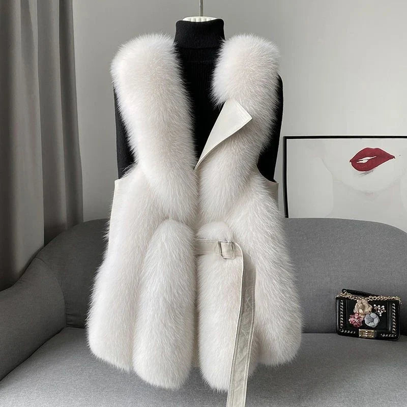 Chic women's fluffy waistcoat, a cozy and fashionable vest perfect for elegant layering and everyday style.