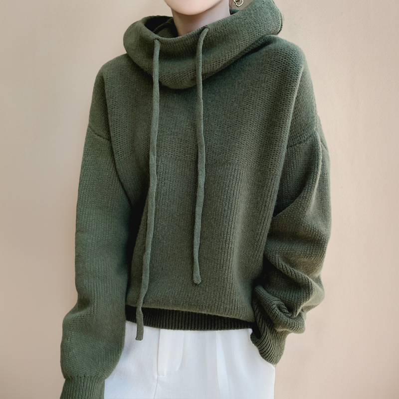 Lena women's chic high-neck long-sleeve sweater, a warm and elegant knit top for winter fashion.