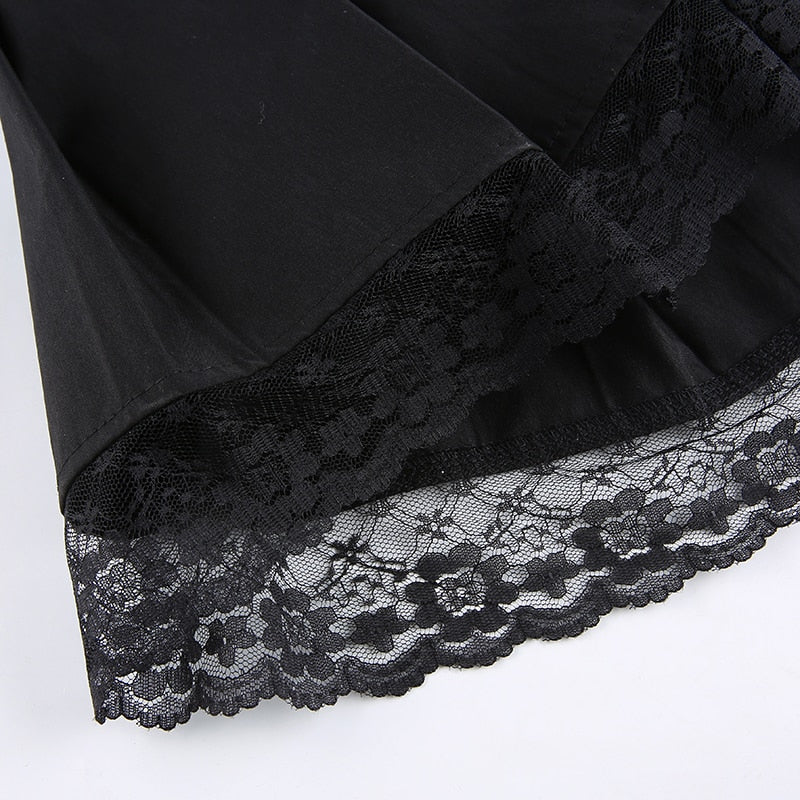 Women's chic lace mini skirt. Flattering high-waist design with an aesthetic and grunge-inspired fashion appeal.