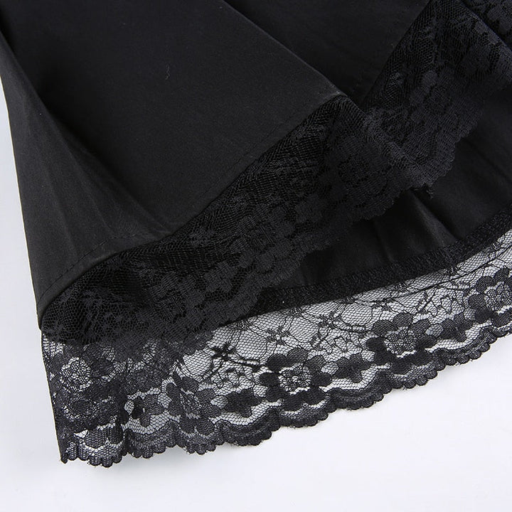 Women's chic lace mini skirt. Flattering high-waist design with an aesthetic and grunge-inspired fashion appeal.