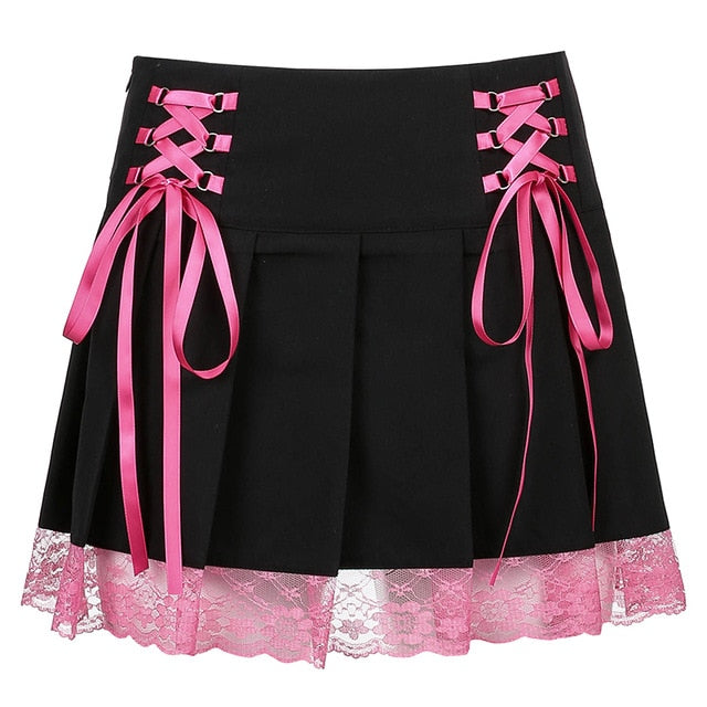 Women's aesthetic lace mini skirt with a high-waist design. Chic and flattering for any fashion occasion.