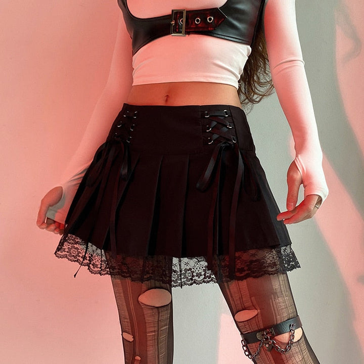 Aesthetic high-waist lace mini skirt. Women's chic apparel for a flattering fit, perfect for fashion styles.