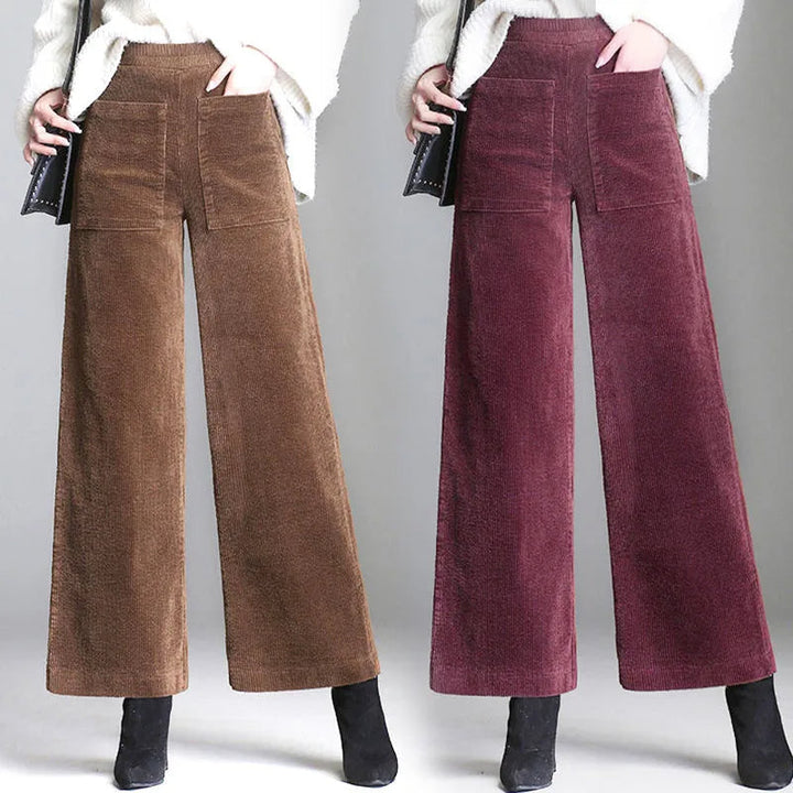 Elegant retro-style high-waisted women's flared trousers offering modern comfort for chic daily fashion.