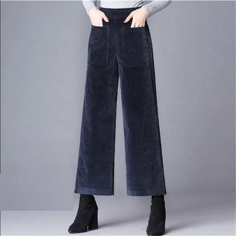 Chic ladies high-waisted flared trousers, a modern comfort fashion essential for elegant and versatile styling.