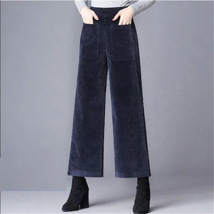 Chic ladies high-waisted flared trousers, a modern comfort fashion essential for elegant and versatile styling.