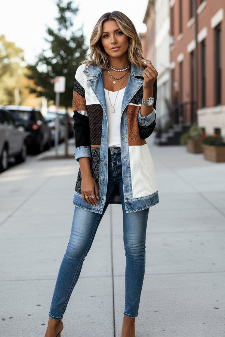Fashionable women's casual hybrid jacket with a structured silhouette, ideal as a versatile layering piece.