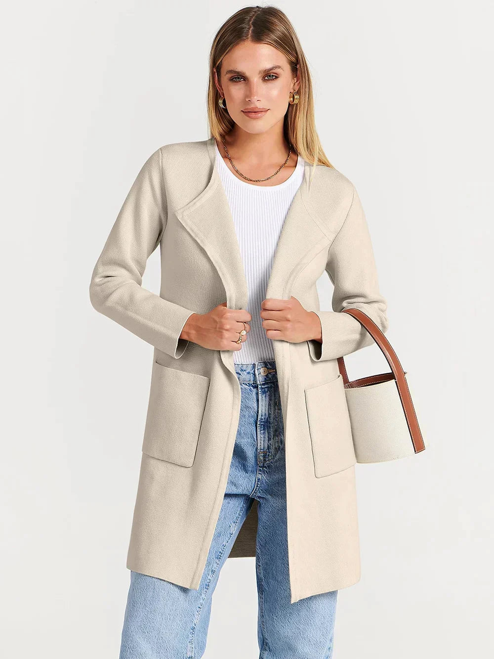 Comfortable long sleeve women's cardigan, an essential for cozy daily wear.