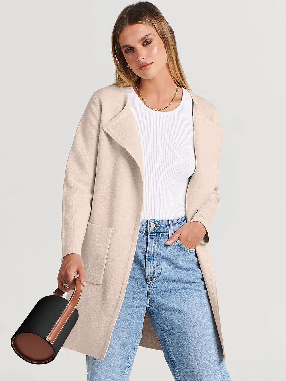 Cozy knitwear women's cardigan, a comfy outerwear choice for winter fashion.