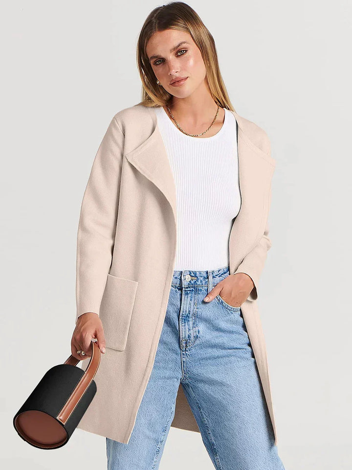 Cozy knitwear women's cardigan, a comfy outerwear choice for winter fashion.