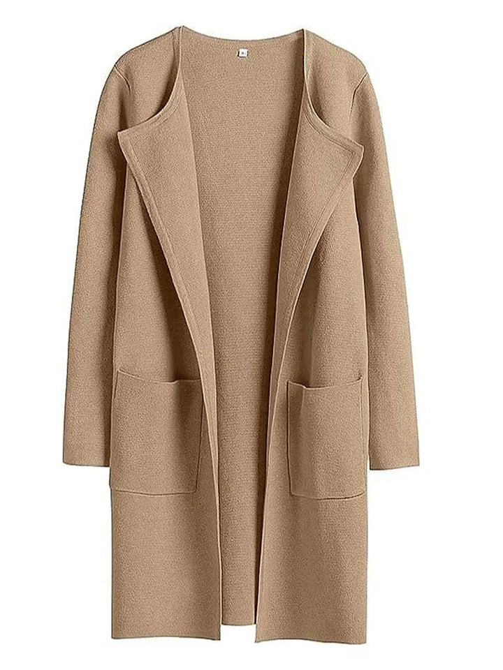 Versatile women's elegant cardigan with lapel, a stylish outerwear choice.