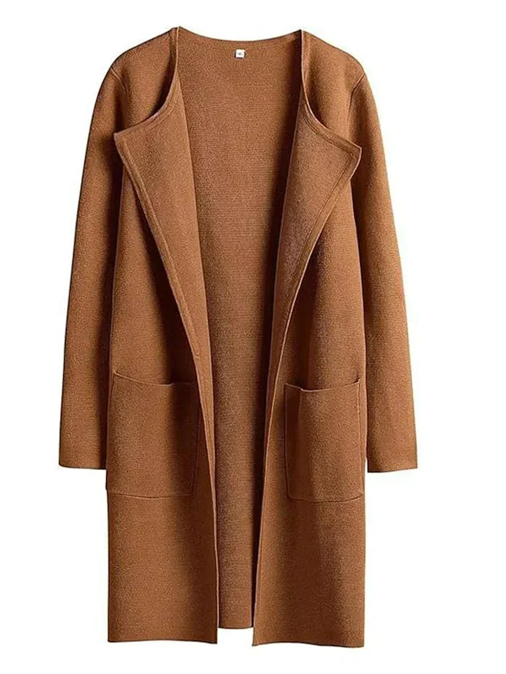 Cozy women's cardigan with lapel & pockets, an essential for comfortable outerwear.