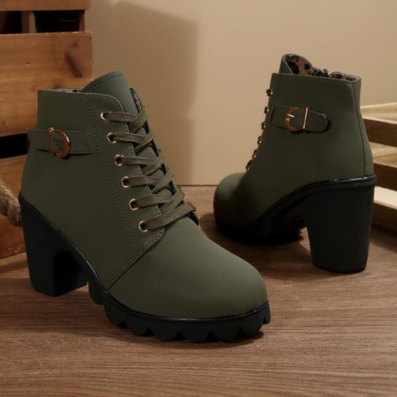 Comfortable women's chunky ankle boots featuring a secure lace-up design and stylish block heel for everyday wear.