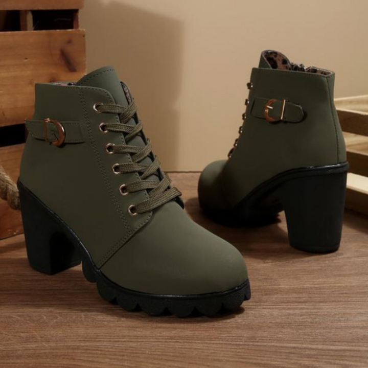 Comfortable women's chunky ankle boots featuring a secure lace-up design and stylish block heel for everyday wear.
