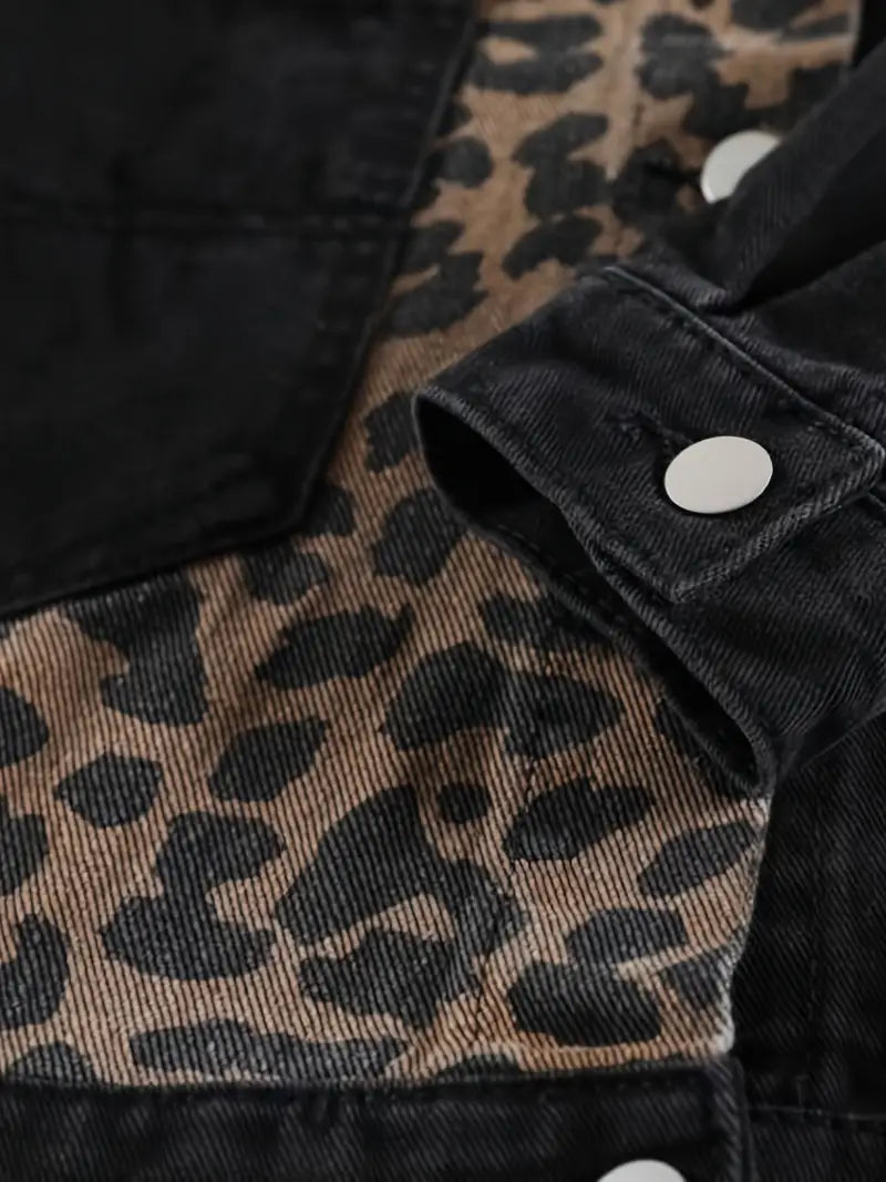 Chic women's leopard print denim jacket, perfect for bold street style fashion outerwear.