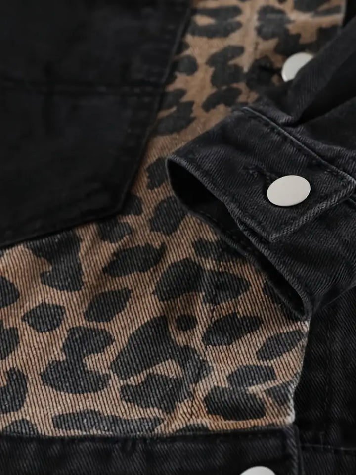 Chic women's leopard print denim jacket, perfect for bold street style fashion outerwear.