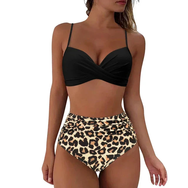 Relaxed model wearing the comfortable women's Mila bikini swimsuit set.